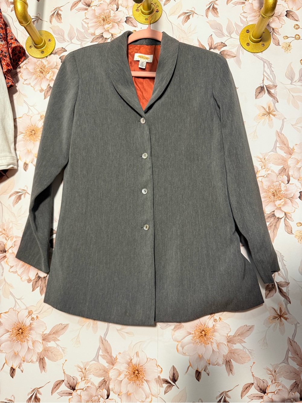 Tahari Gray Button-Front Blazer and Skirt Suit